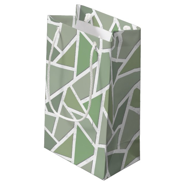 Olive green mosaic pattern small gift bag (Back Angled)