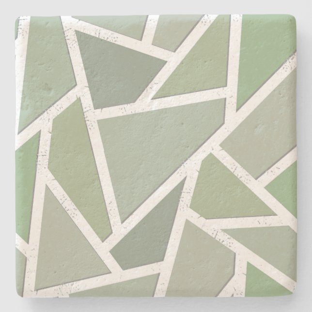 Olive green mosaic pattern stone coaster (Front)