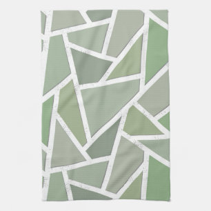 Olive green mosaic pattern tea towel