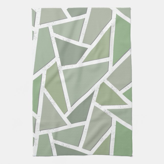 Olive green mosaic pattern tea towel (Vertical)