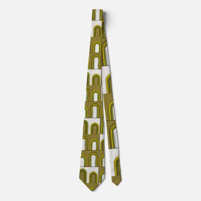Olive Green Mustard Yellow Mid-Century Modern Tie (Front)