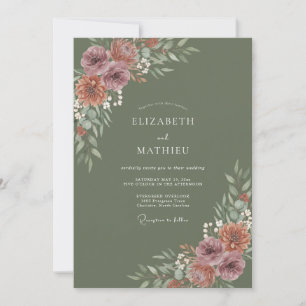 Olive Green Muted Autumnal Wedding Invitation