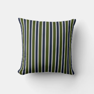 Olive Green, Navy & Gray Classic Vertical Stripes Cushion