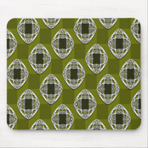 Olive Green Nouveau Checked Pattern Mouse Pad