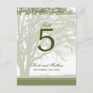 Olive Green Oak Tree Fall Wedding Table Number Postcard