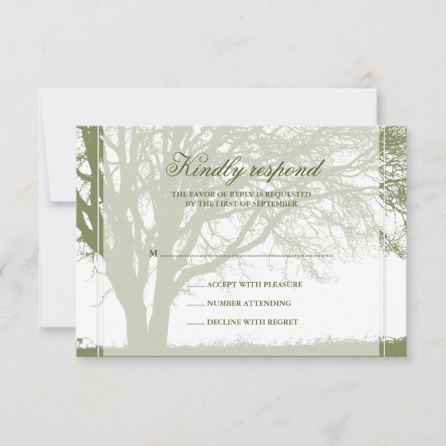 Olive Green Oak Winter Wedding Response Card (Front)