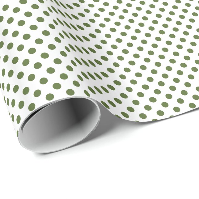 Olive Green on White Polka Dot Wrapping Paper (Roll Corner)