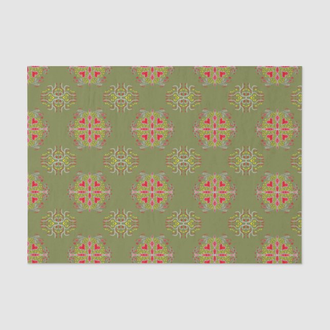 Olive green ornamental pattern tissue paper (Front)