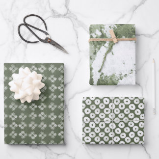 Olive Green Painterly Abstract Art & Block Prints Wrapping Paper Sheet