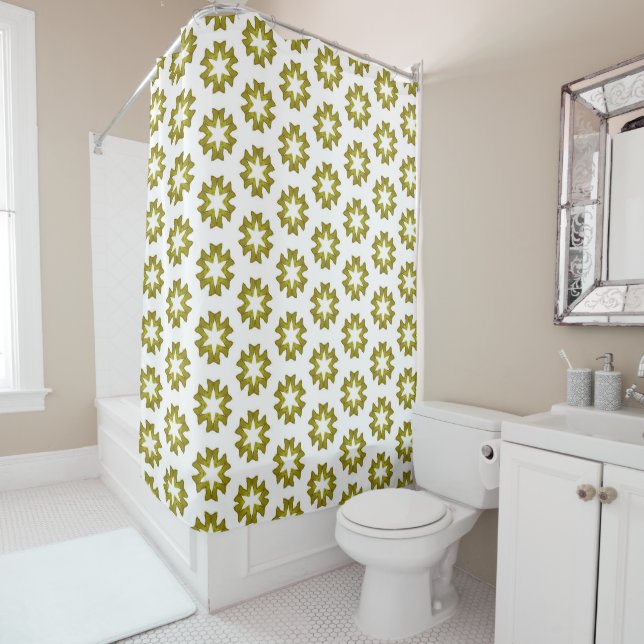 Olive Green Pattern Shower Curtain (In Situ)