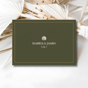 Olive Green Peacock Palm Wedding Place Card