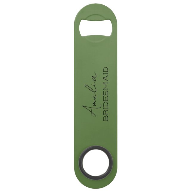 Olive Green Personalised Bridesmaid Bottle Opener (Front)