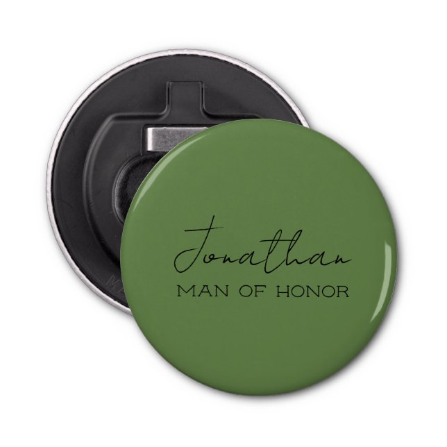 Olive Green Personalised Man of Honour  Bottle Opener (Front)