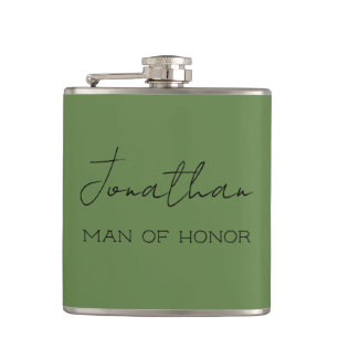 Olive Green Personalised Man of Honour  Hip Flask