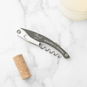 Olive Green Personalised Wedding Thank You Favours Corkscrew