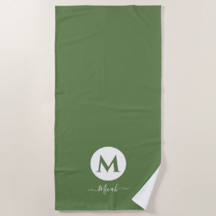 Olive Green Personalized Monogram Beach Towel
