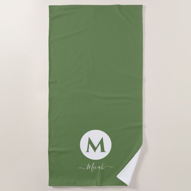 Olive Green Personalized Monogram Beach Towel  (Front)