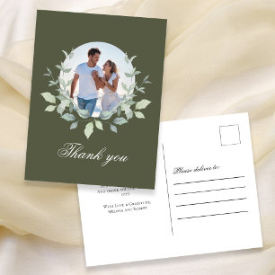 Olive Green Photo Wedding Thank You Postcard