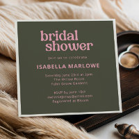 Olive Green Pink Bold Retro Groovy Bridal Shower