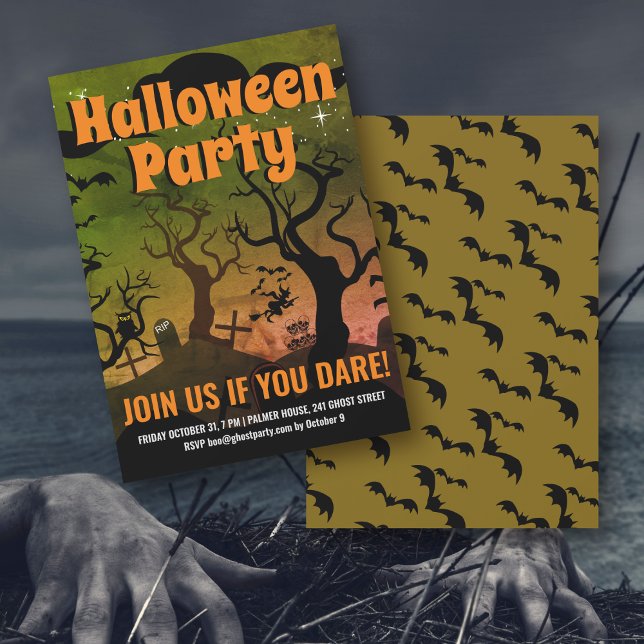 Olive green pink haunted graveyard Halloween party Invitation (Creator Uploaded)