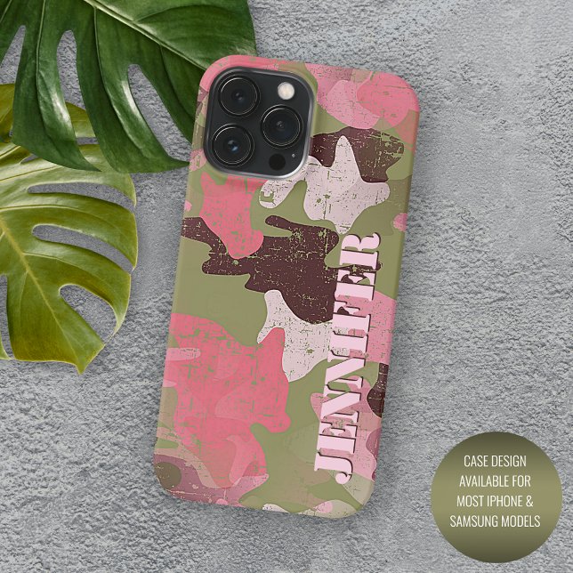  Olive Green Pink Khaki Brown Camo Art Pattern iPhone Case (Creator Uploaded)