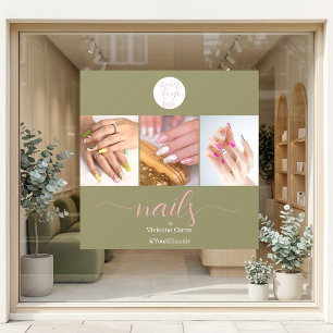 Olive Green Pink Script Logo Photo Nail Salon