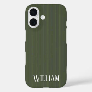 Olive green pinstripes iPhone 16 case
