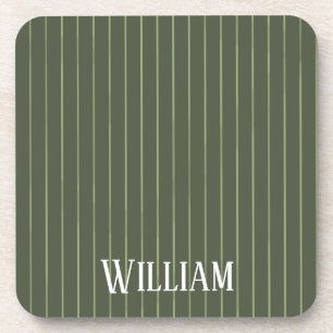 Olive green pinstripes coaster