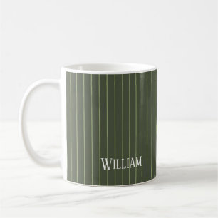 Olive green pinstripes coffee mug