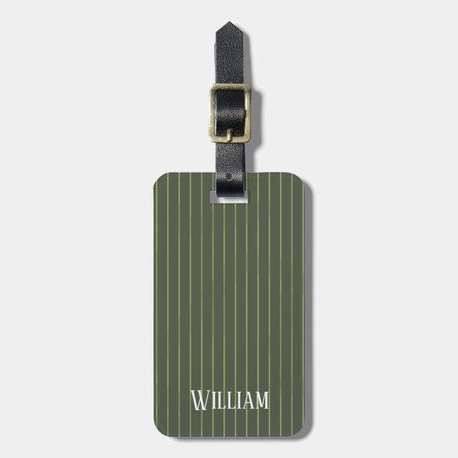 Olive green pinstripes luggage tag (Front Vertical)