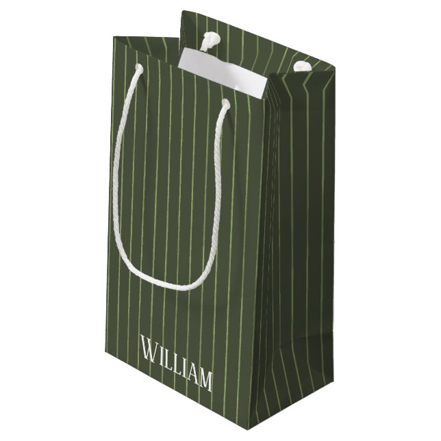 Olive green pinstripes small gift bag (Back Angled)