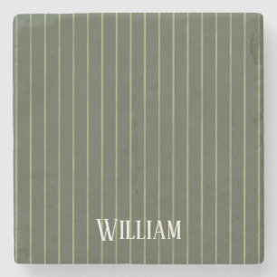 Olive green pinstripes stone coaster