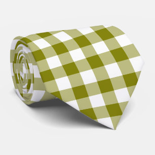 Olive Green Plaid Gingham Neck Tie