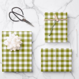 Olive Green Plaid Gingham Wrapping Paper Sheet
