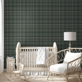 Olive Green Plaid Modern Farmhouse Tartan Wallpaper