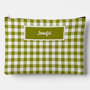 Olive Green Plaid Personalized Accessory Pouch