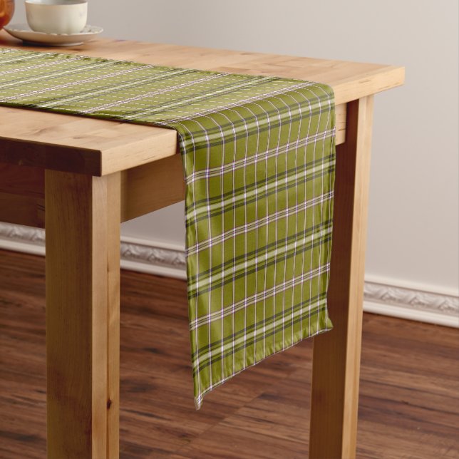Olive Green Plaid Retro Color Table Runner (In Situ)