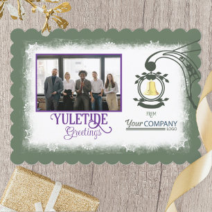 Olive Green, Plum Purple Gold Bell Company Holiday Card