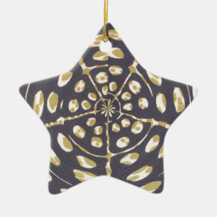 Olive Green Polka Dot Radial Pattern Art Print Ceramic Tree Decoration