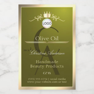 Olive Green Product Label Gold Frame Logo Monogram