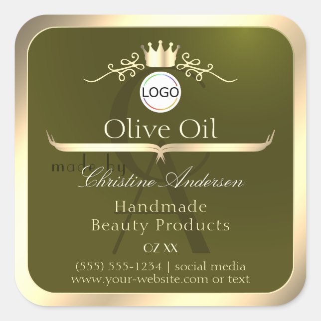 Olive Green Product Label Gold Frame Logo Monogram (Front)