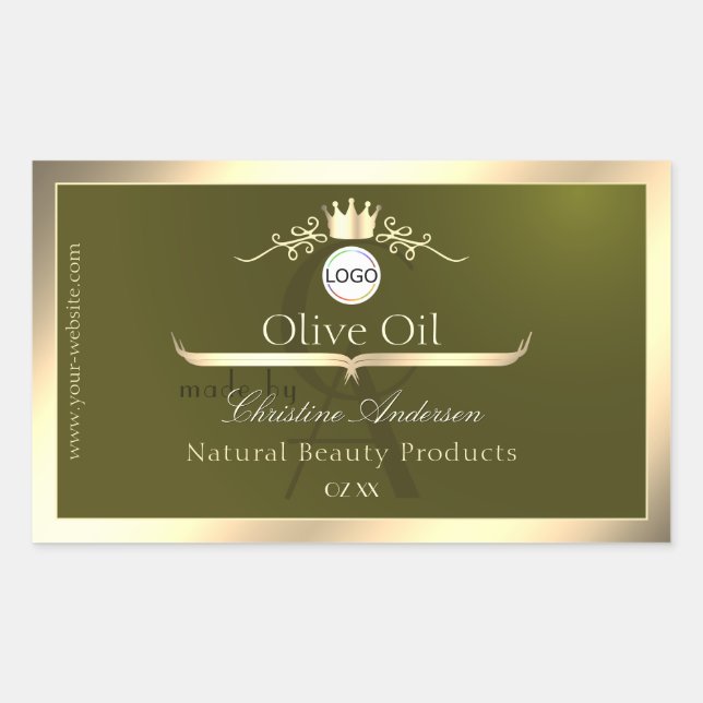 Olive Green Product Label Gold Frame Logo Monogram (Front)