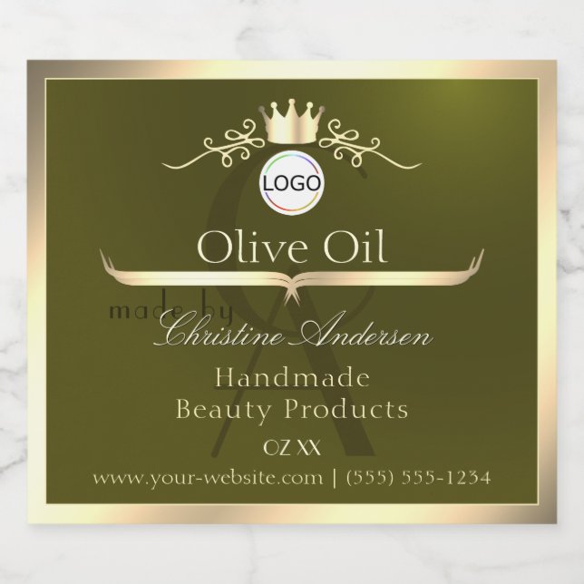Olive Green Product Label Gold Frame Logo Monogram (Single Label)