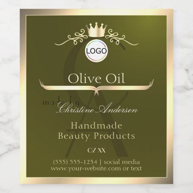 Olive Green Product Label Gold Frame Logo Monogram (Single Label)