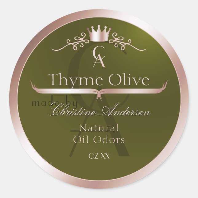 Olive Green Product Label Rose Gold Frame Monogram (Front)