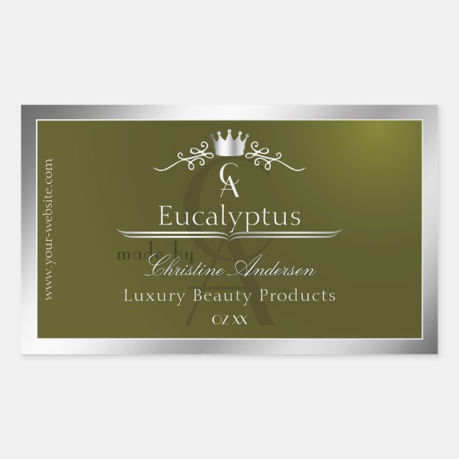 Olive Green Product Label Silver Frame Monogram (Front)