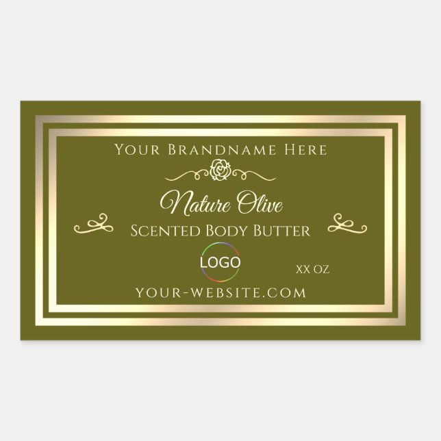 Olive Green Product Label with Gold Frame and Logo (Front)
