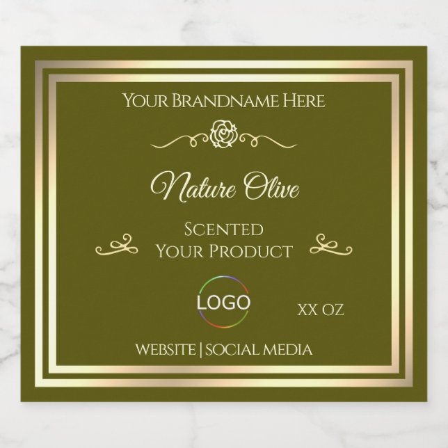 Olive Green Product Label with Gold Frame and Logo (Single Label)