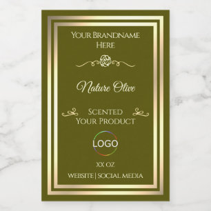 Olive Green Product Label with Gold Frame and Logo