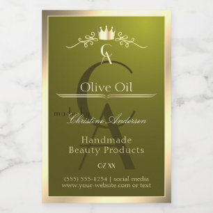 Olive Green Product Label with Gold Frame Monogram